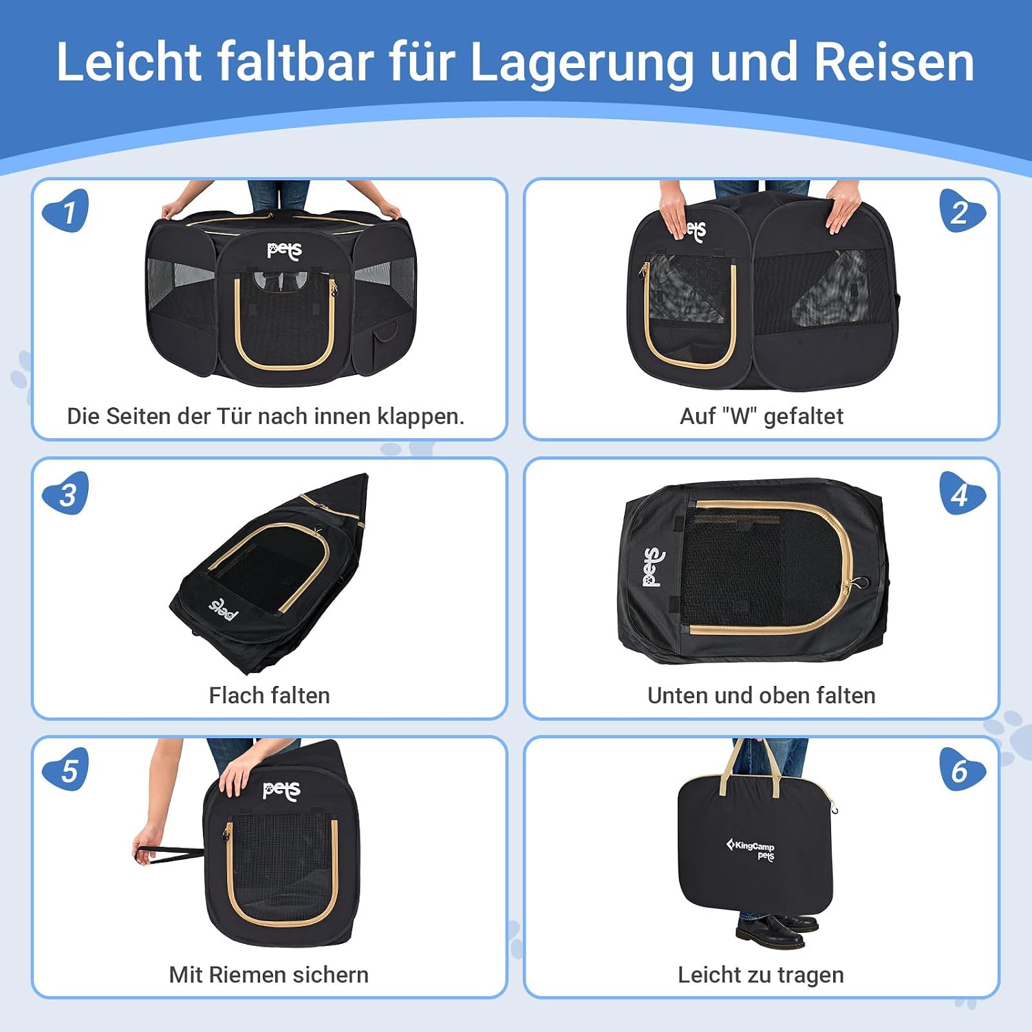 Detalle 2 de KingCamp Welpenlaufstall 91 cm – Stabiler, faltbarer Hundelaufstall für Wohnung & Outdoor