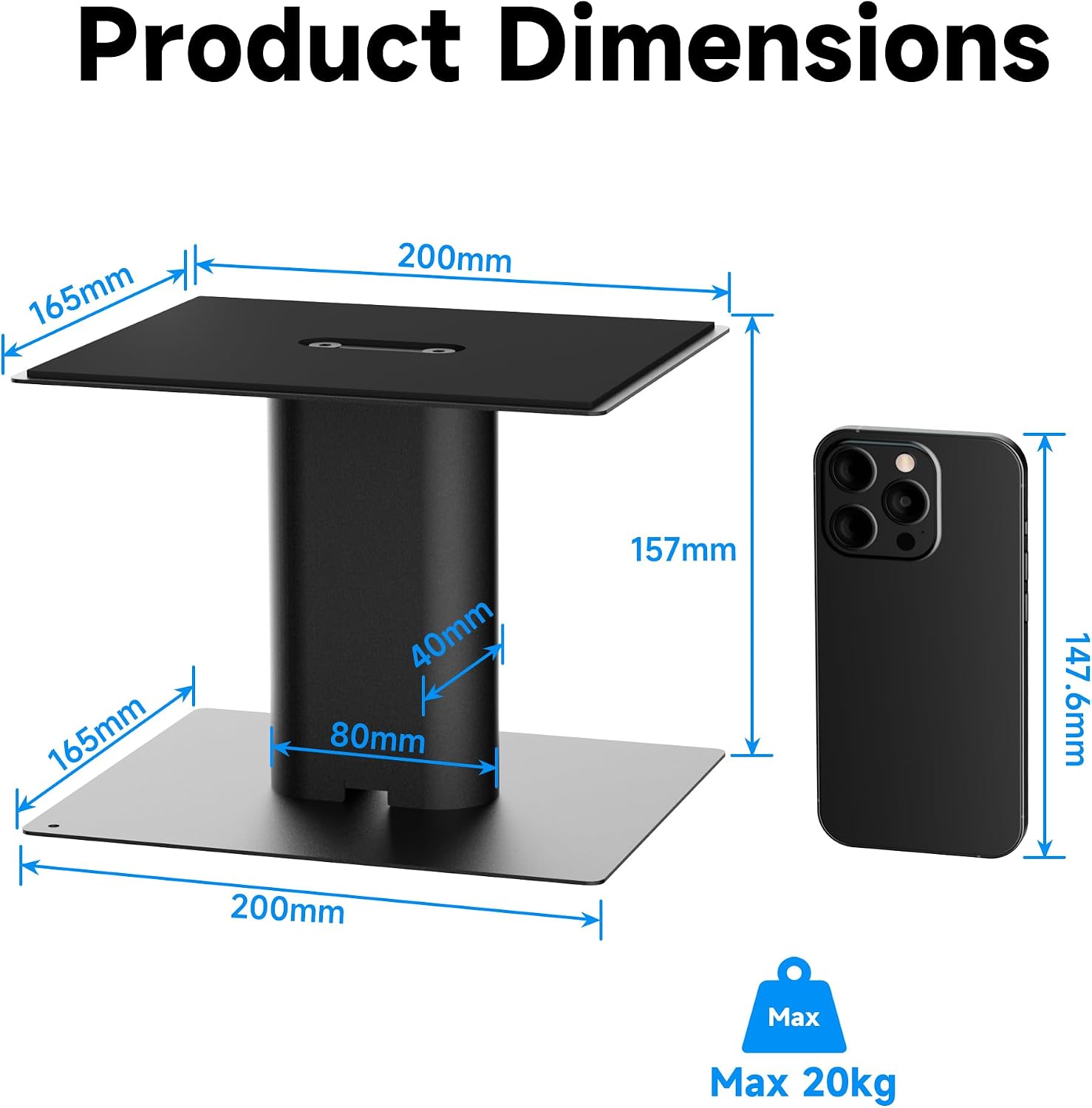 Detalle 2 de suptek Desktop Speaker Stands Mount Set 157mm for Bookshelf Speakers – SDM003MB