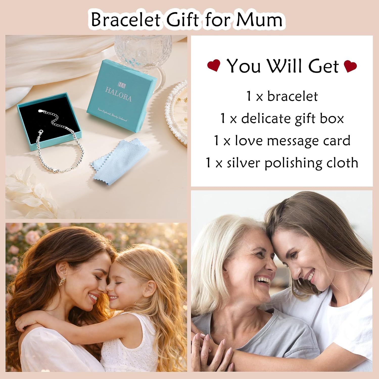 Detalle de Halora Sterling Silver Infinity Mum Bracelet – Adjustable Gift for Mothers