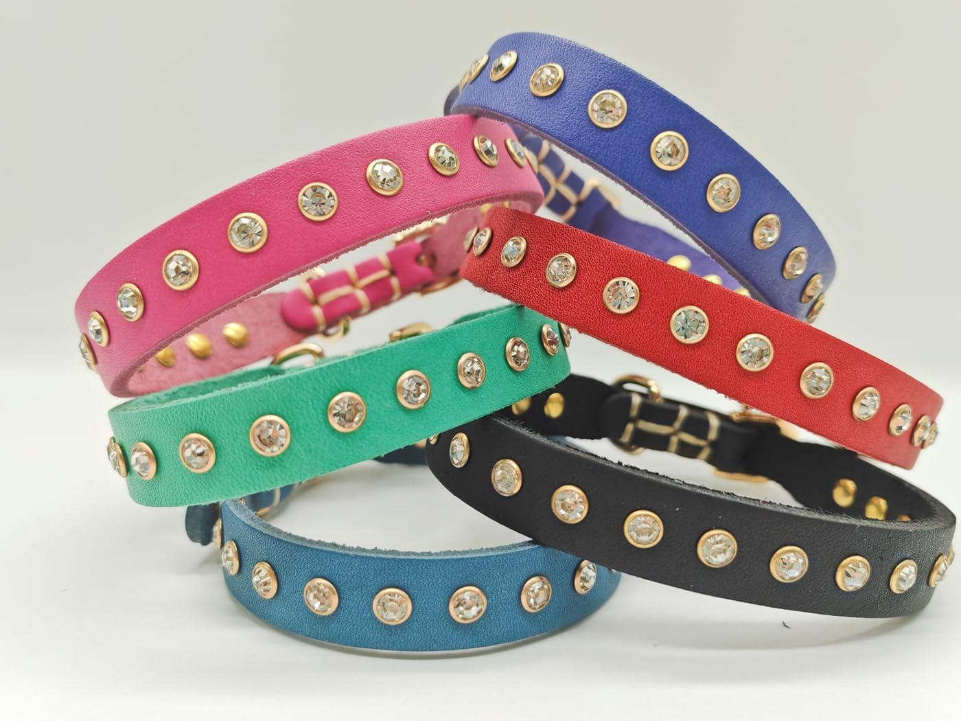 Detalle de YUDOTE Genuine Green Leather Dog Collar 27.5-33cm