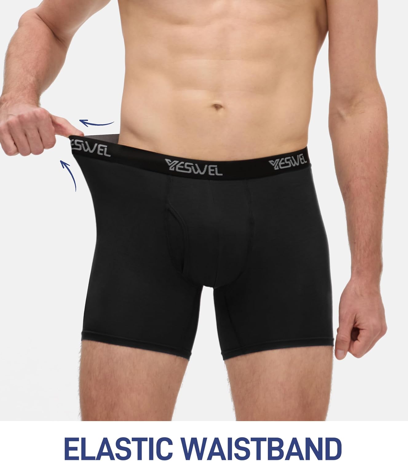 Detalle de YESWEL Mens Bamboo Boxers: Longer Leg Boxer Shorts with Fly for Everyday Comfort