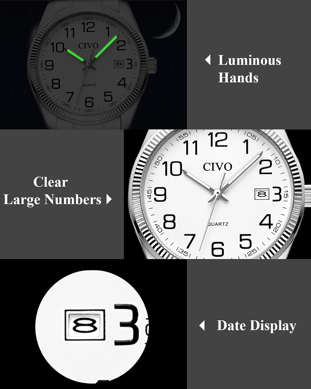 Detalle de CIVO CIVO Lecture Facile montre Quartz