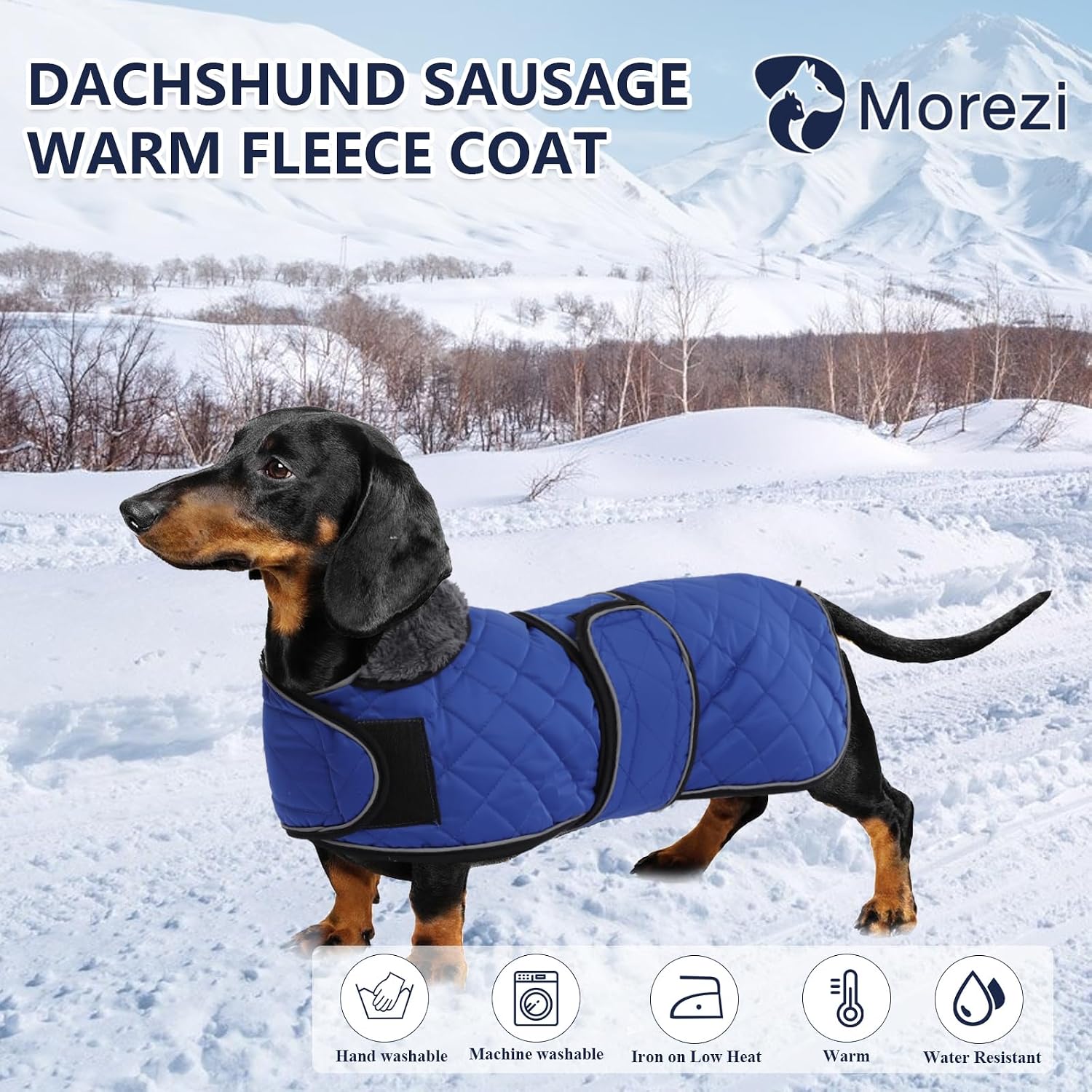 Thumbnail 1 de Morezi Dachshund Winter Coat with Padded Fleece Lining, Navy, Medium