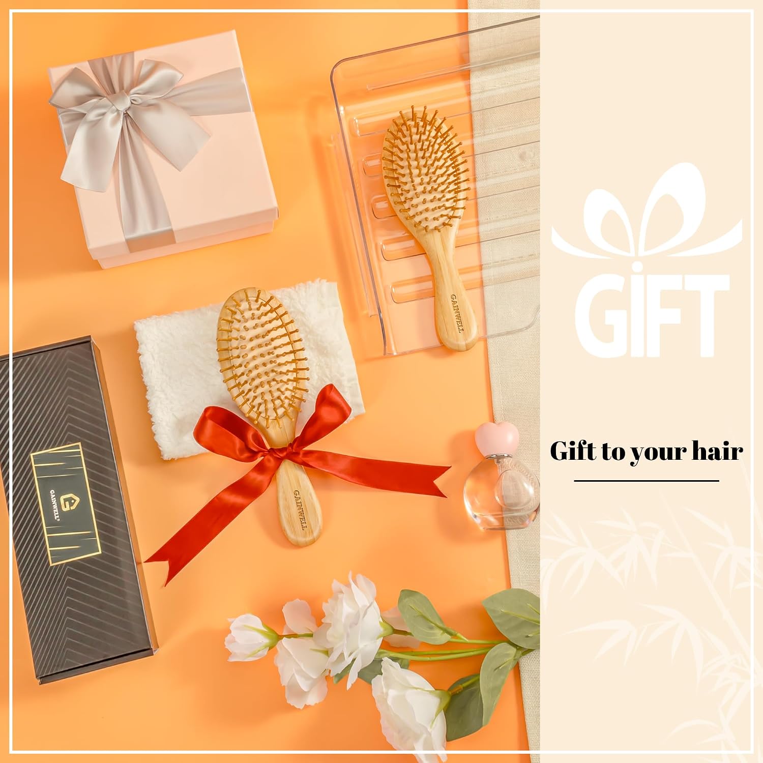 Detalle 2 de GAINWELL Bamboo Hair Brush, Wooden Paddle with Rounded Bristles