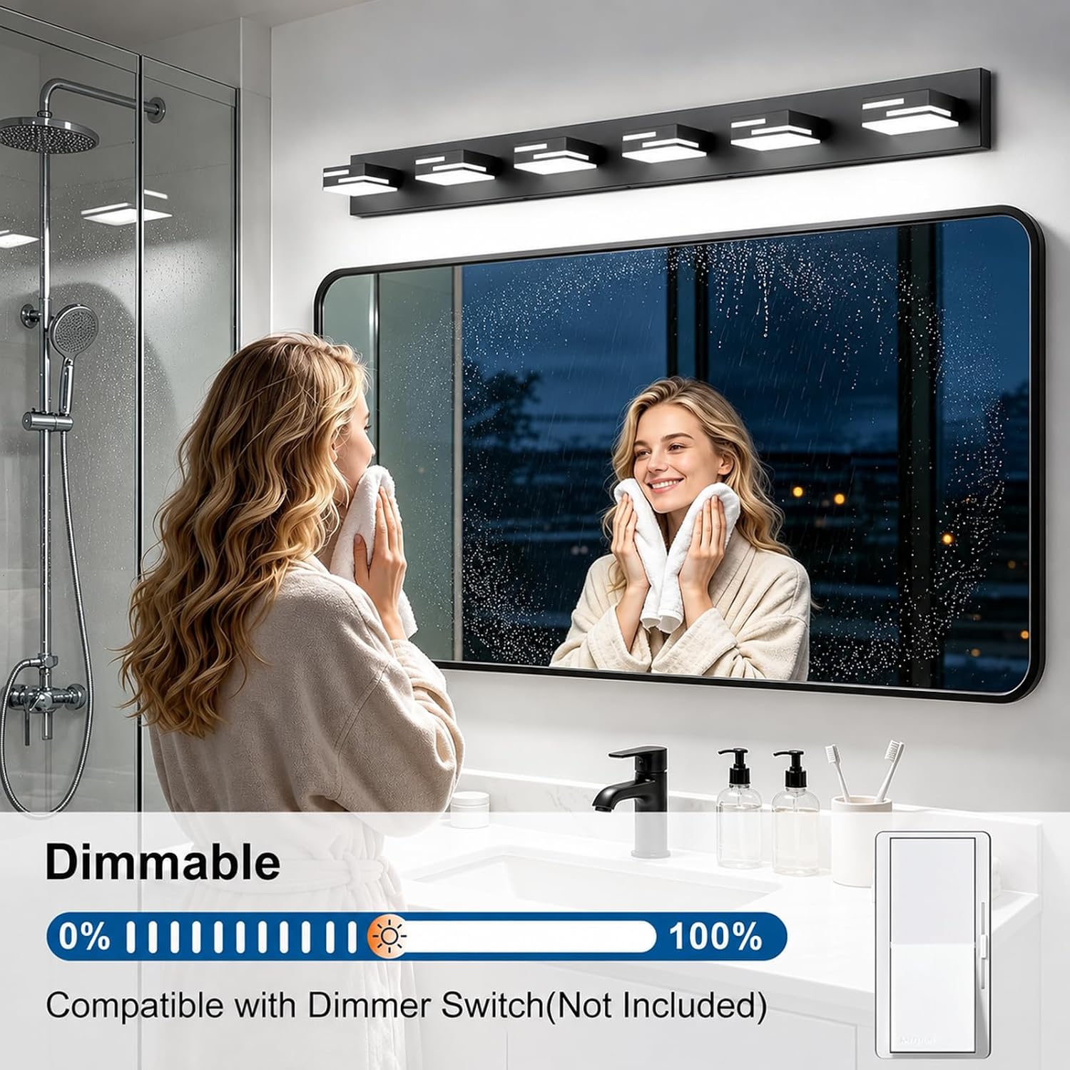 Thumbnail 5 de LKHF 9553 6-Light Bathroom Vanity Light, Dimmable Matte Black, 6000K