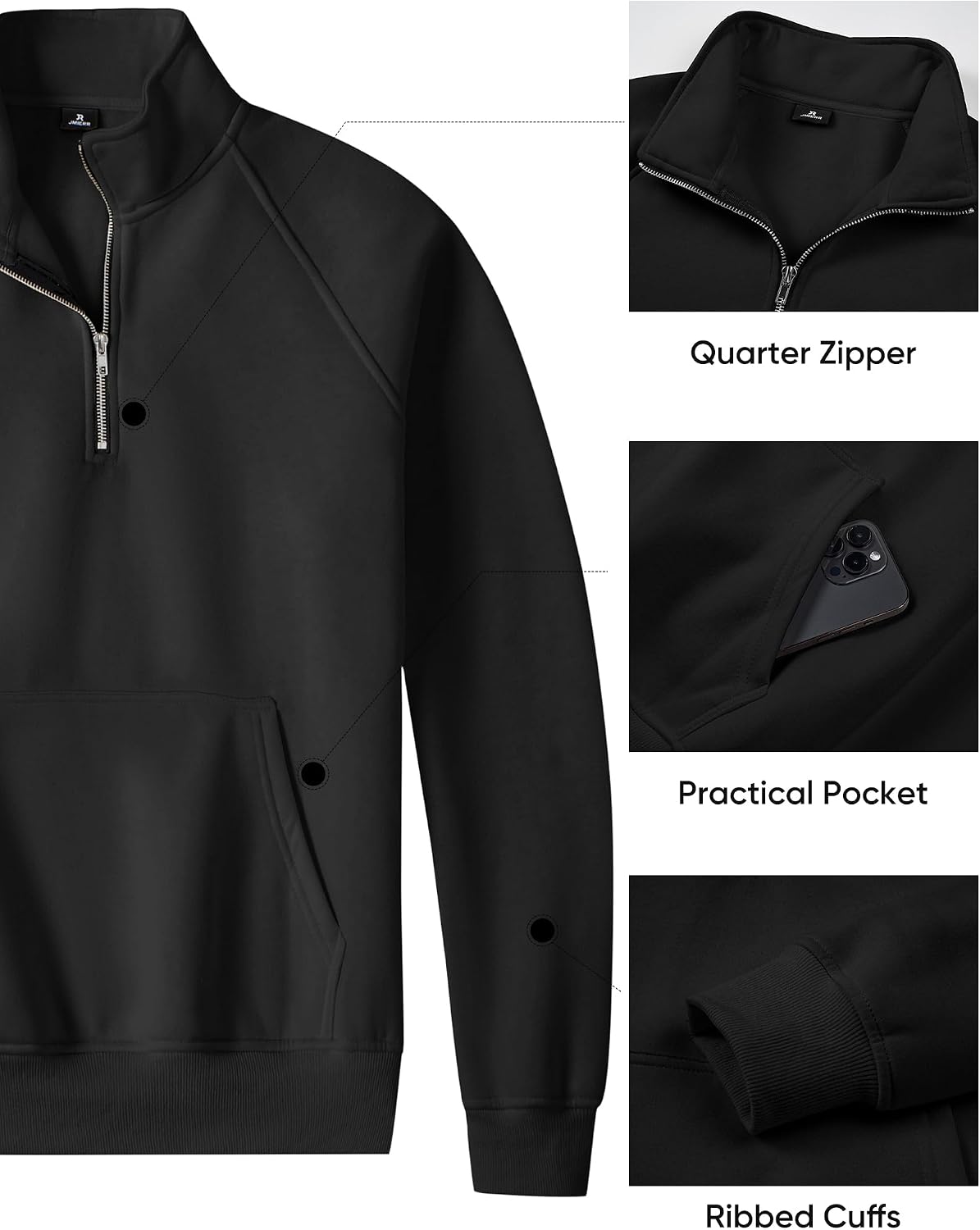 Thumbnail 4 de JMIERR Men’s Fleece Quarter-Zip Pullover with Pockets