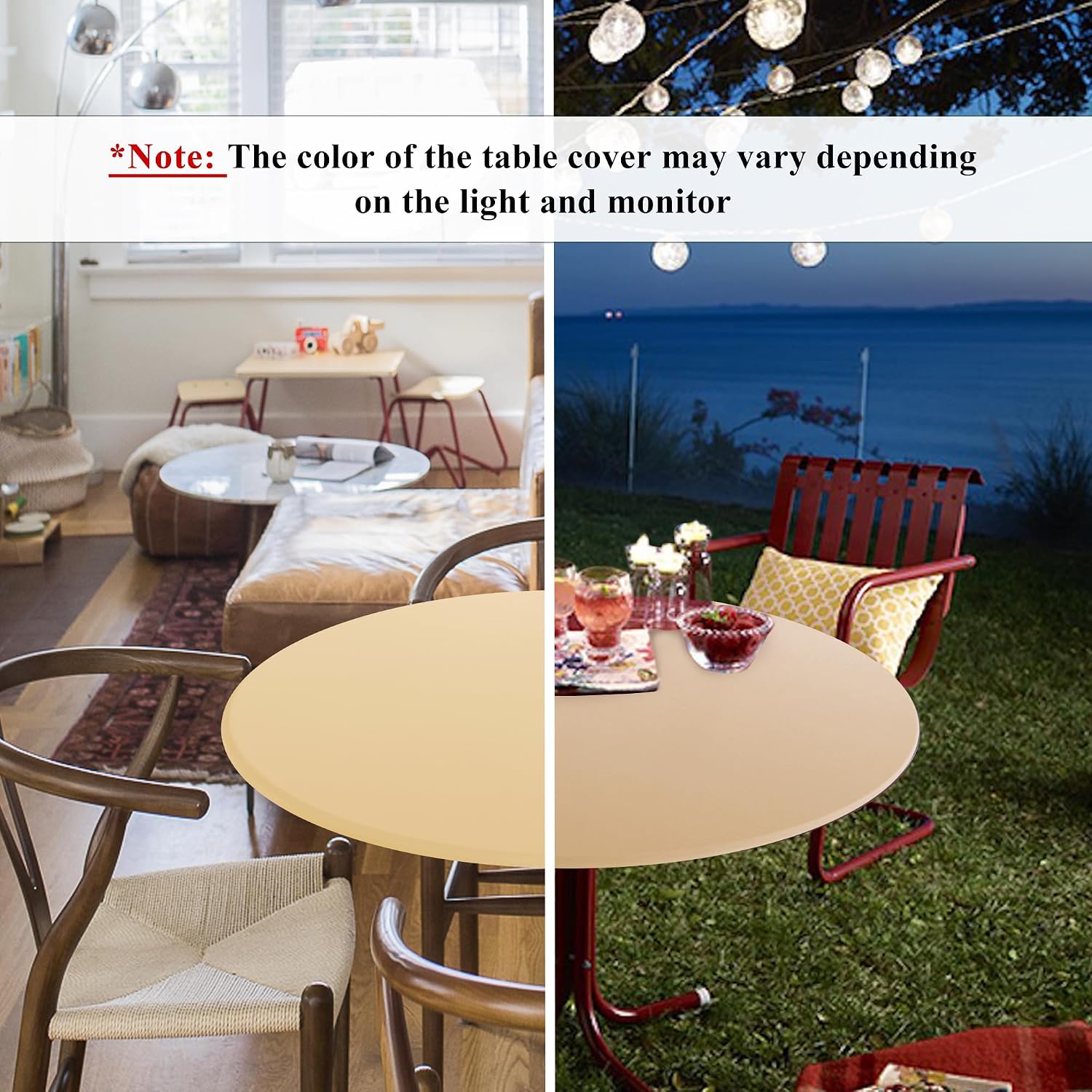 Detalle 2 de Obstal Fitted Round Tablecloth, 40–44 in, Stretch, Reversible and Water-Resistant