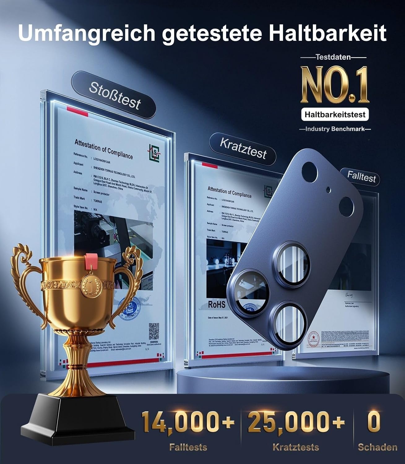 Detalle 2 de TORRAS Kameraschutz für iPhone 17 Pro Max – 9H+-Glas, kratzfest, HD-klar, einfache Montage (blau)