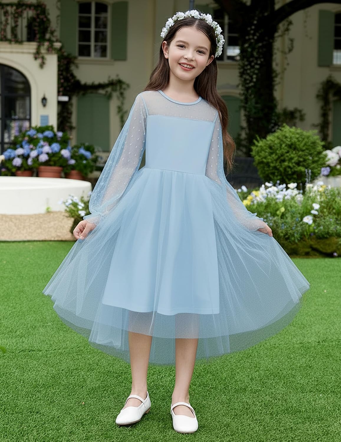 Thumbnail 4 de Arshiner Girls Contrast Mesh High-Low Dress 🎀