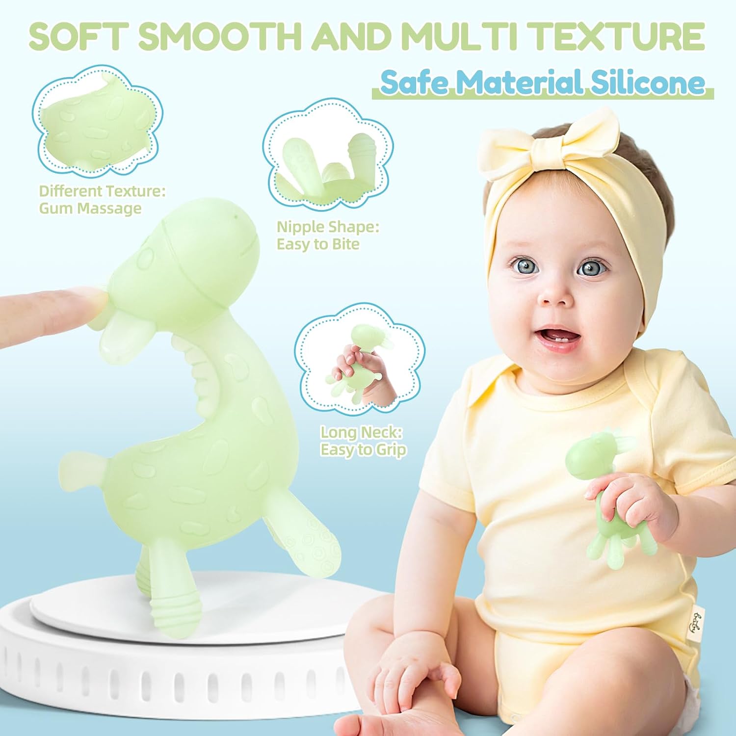 Thumbnail 1 de TYRY.HU Teething Toys for Baby: Giraffe Shaped Silicone Teether (0-12 Months) – 2 Pack, Green & Blue