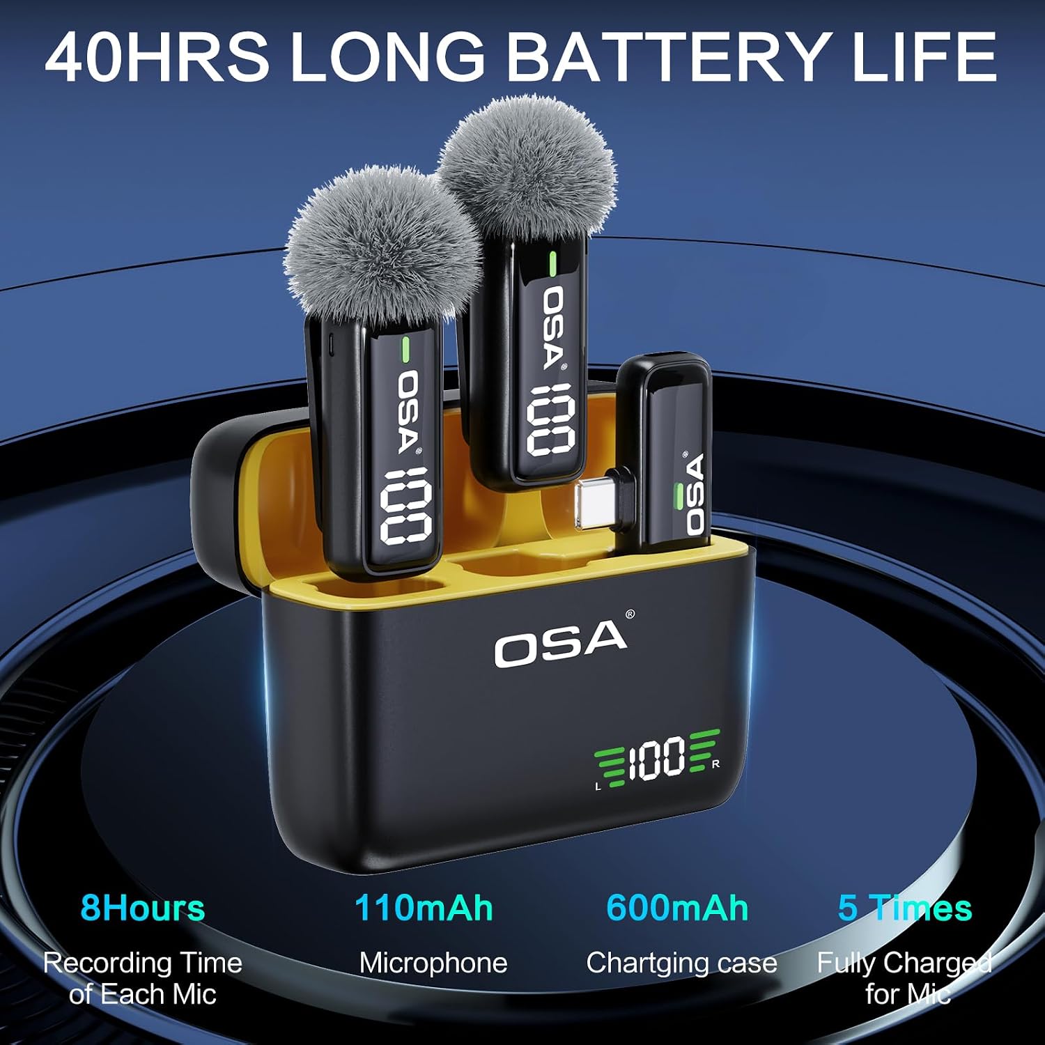 Detalle 2 de OSA Microfono Lavalier Wireless con display batteria e USB‑C per iPhone