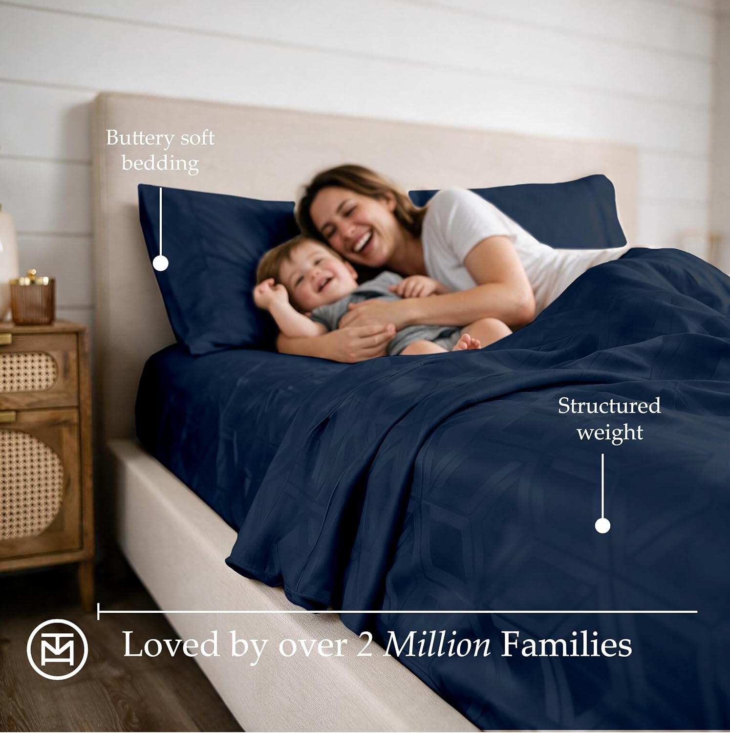 Thumbnail 3 de Threadmill 100% Cotton Sheets for Queen Size Bed — 600 Thread Count Jacquard Sateen, Deep Pocket 16", Folkstone Blue