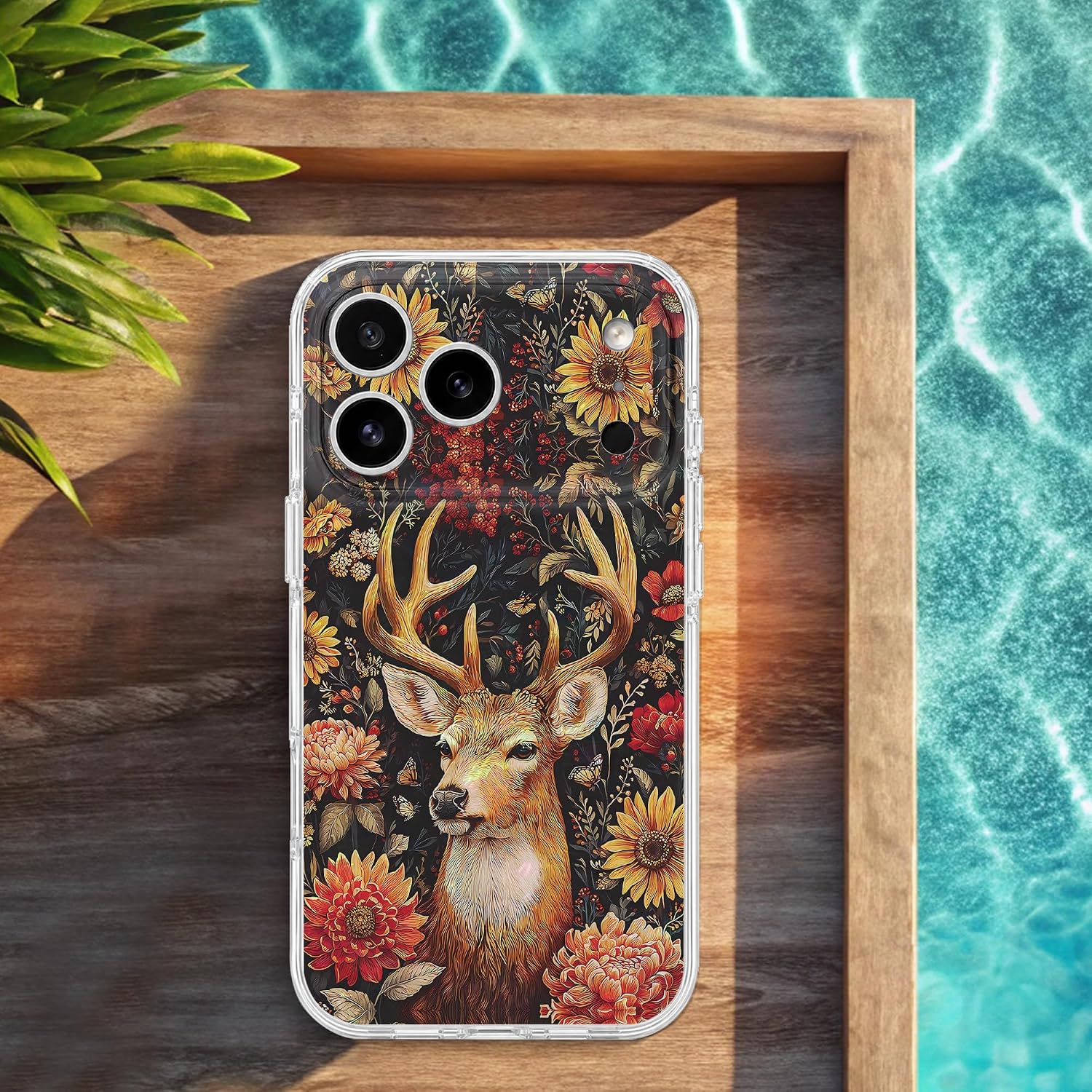 Detalle 1 de GEQCDBN iPhone 17 Pro Case, Deer Stained-Glass Print, Slim TPU