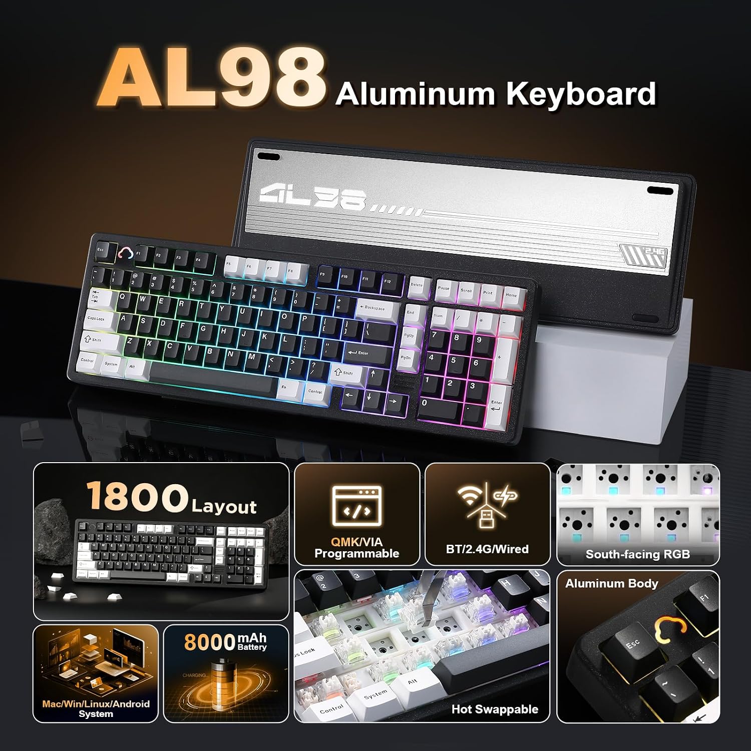 Detalle 2 de YUNZII AL98 Kabellose Gaming Tastatur 1800