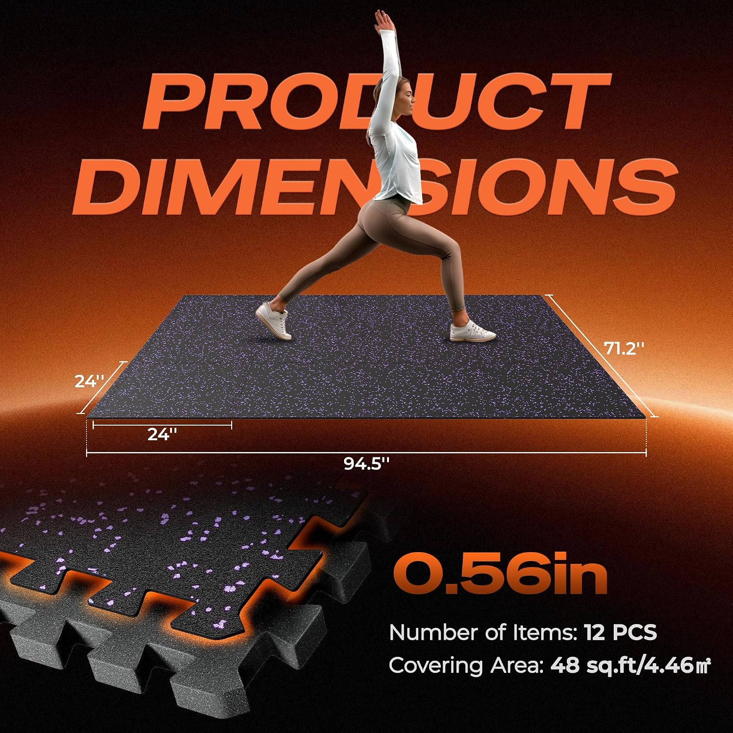 Thumbnail 6 de SUPERJARE 9602P Interlocking Gym Flooring, 0.56-Inch Rubber-Top Tiles