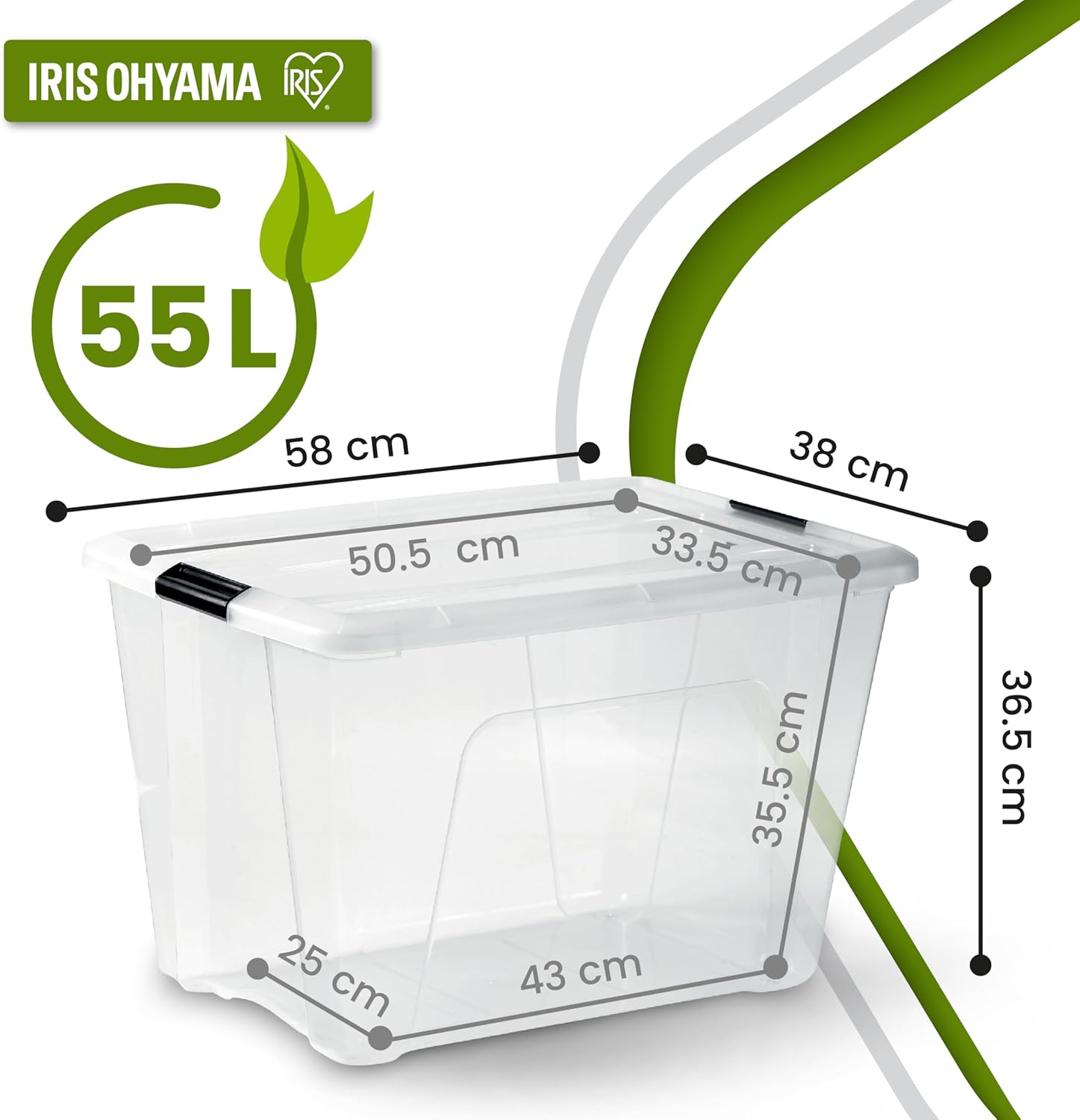 Thumbnail 1 de Iris Ohyama BSB-55 scatola di raccolimento in plastica trasparente da 55L con coperchio, impilabile