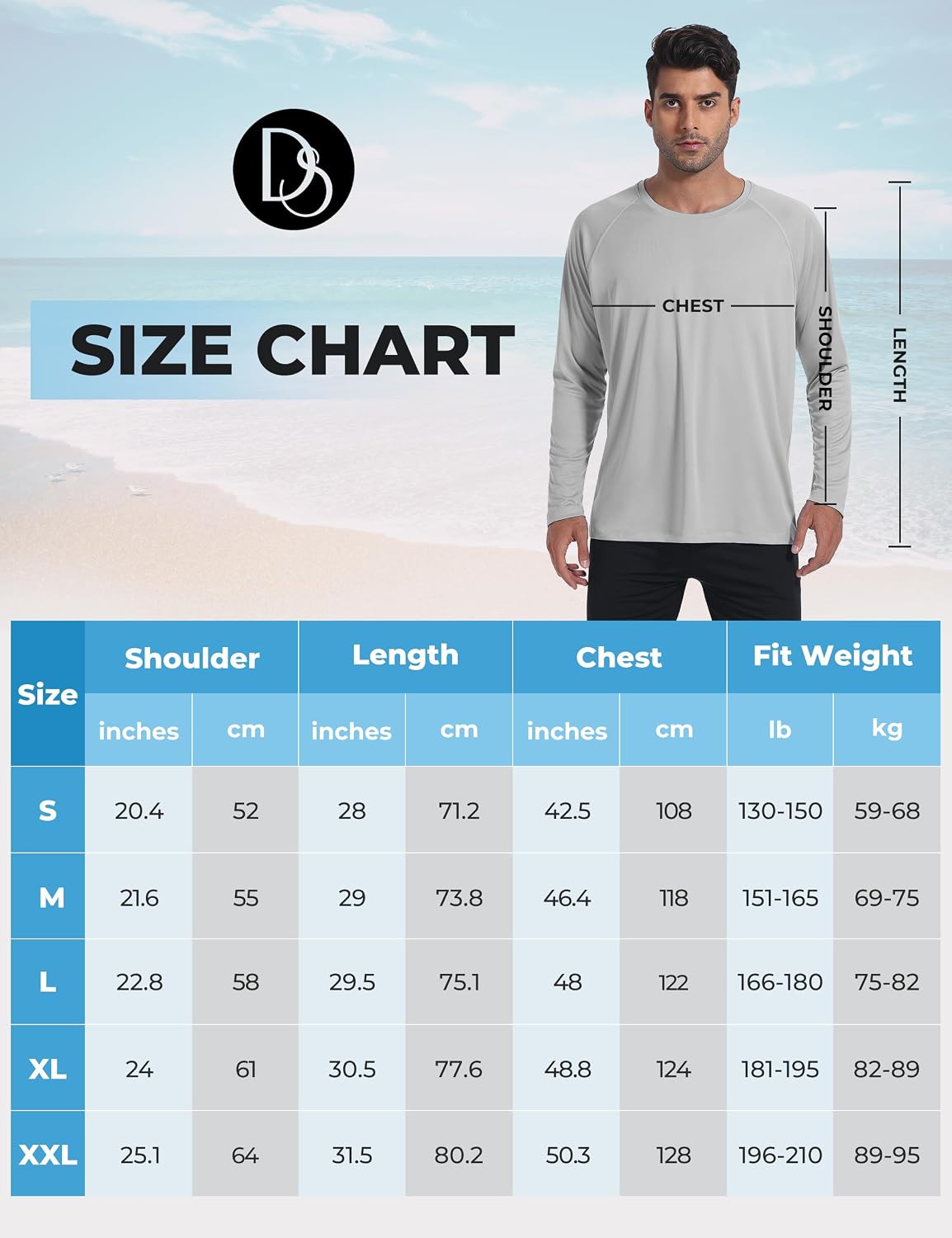 Detalle de Desol rashguard för män med fickor, UPF 50+ och lång ärm