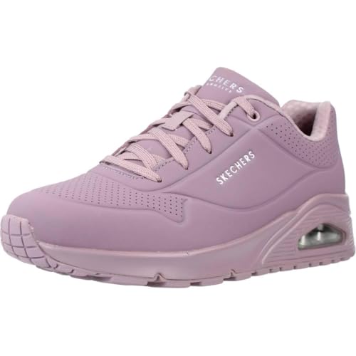 Detalle de Skechers Damen Uno Stand On Air Trainer in Dk. Mauve Durabuck/Mesh – Größe 37 EU