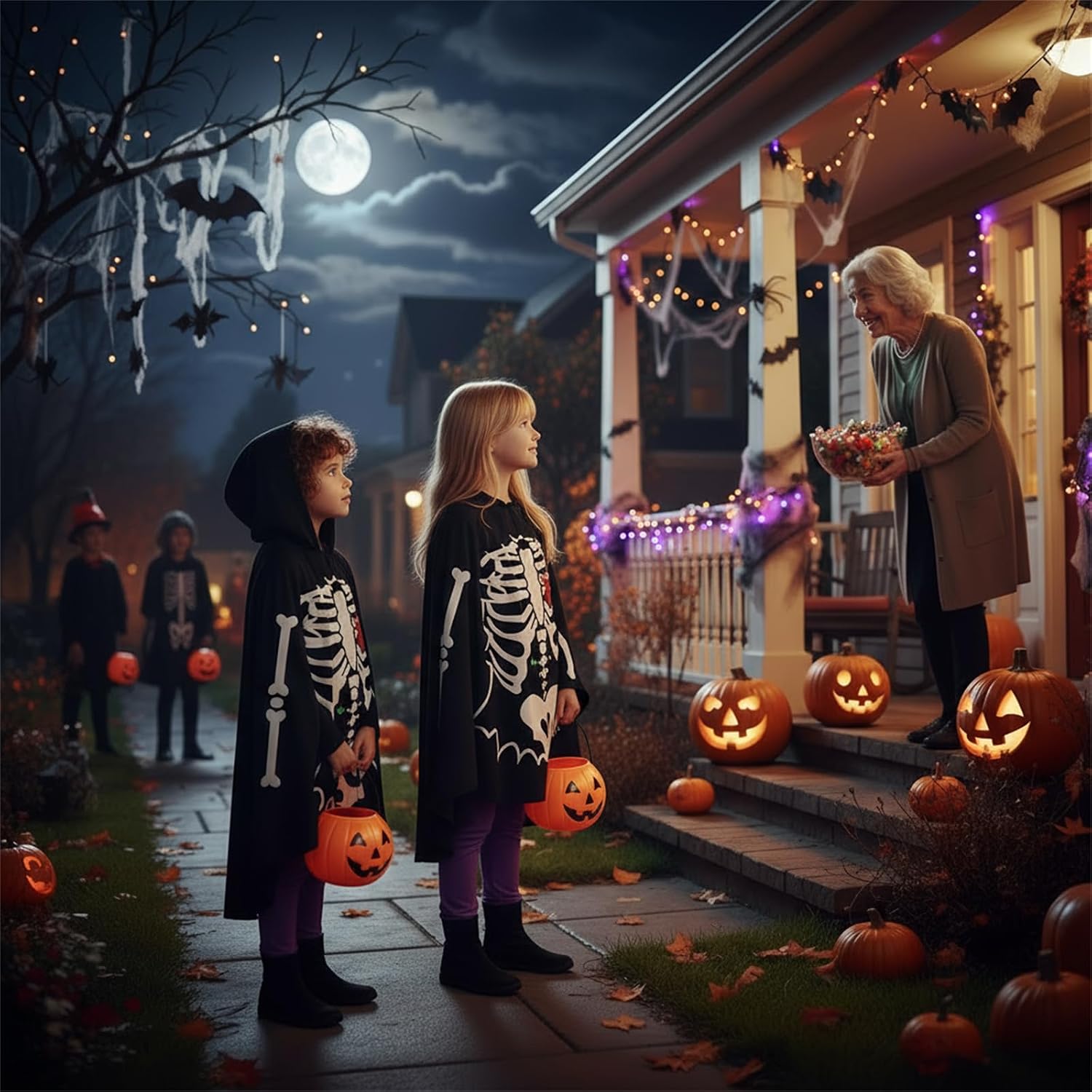 Detalle de Hovershoes Kids Halloween Cape Glow in the Dark (3-12Y) – Comfortable Luminous Costume Cloak for Trick or Treat