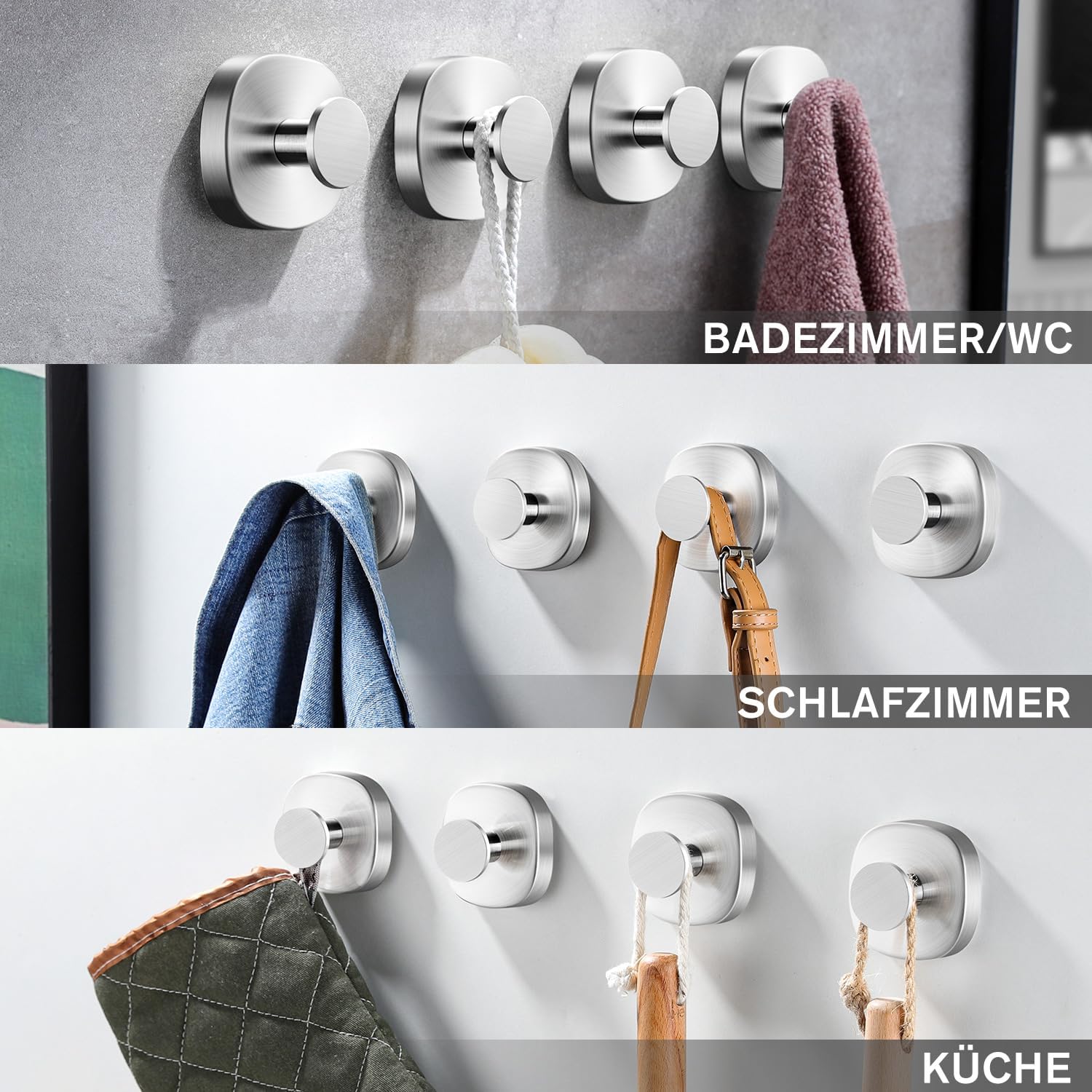 Thumbnail 4 de ZUNTO Handtuchhalter ohne Bohren (4er Set) aus Edelstahl mit Saugnapf-Haken – flexibel, verstellbar, rückstandsfrei
