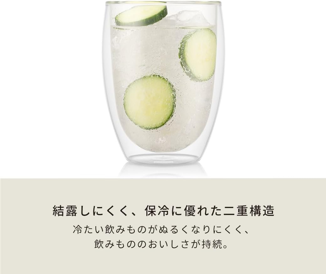 Detalle 2 de BODUM PAVINA 4559-10 ダブルウォールグラス 350ml 2個セット 耐熱ガラス製
