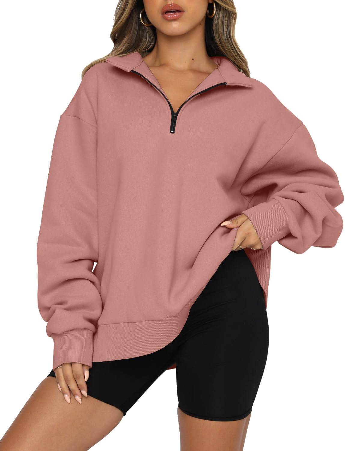 Thumbnail 6 de CHICZONE oversized quarter-zip sweatshirt for women with pocket (cotton and polyester blend)