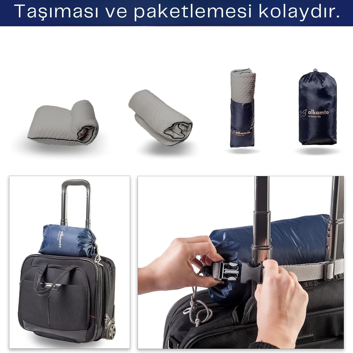 Thumbnail 5 de Alkamto Cuscino da viaggio in memory foam con supporto ergonomico e federa termoregolante, grigio