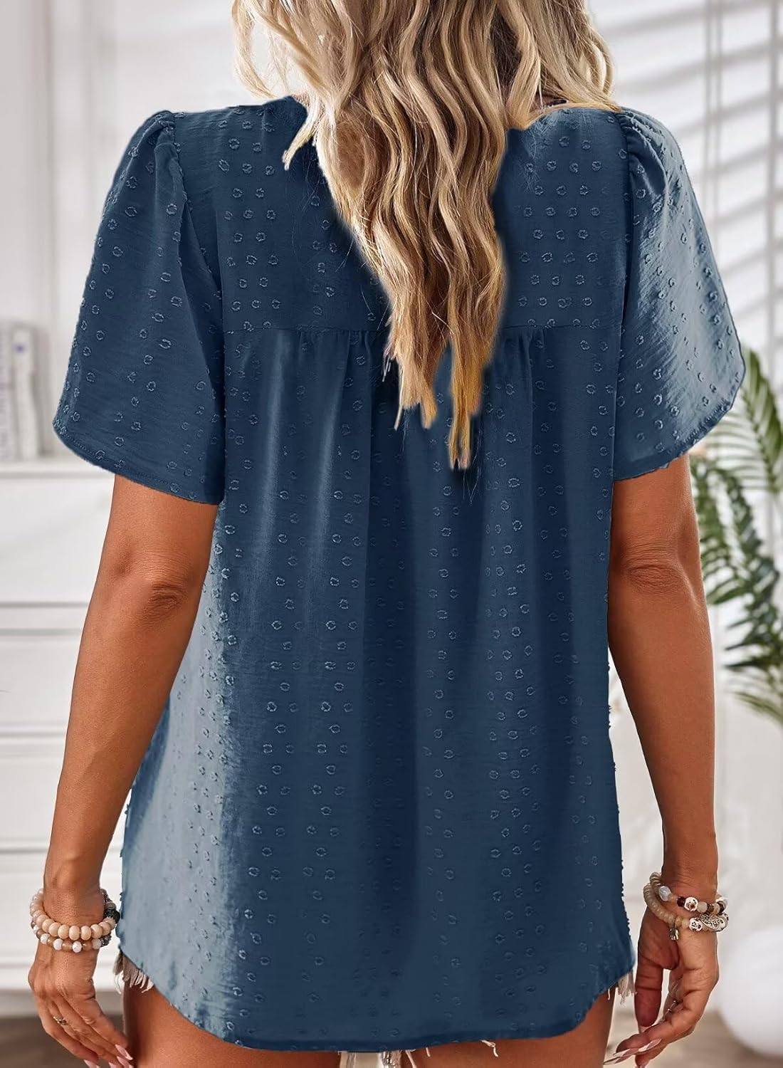 Thumbnail 2 de Falechay Women’s Summer Boho Blouse with Crew Neck, Crochet Lace Edges & Short Sleeves