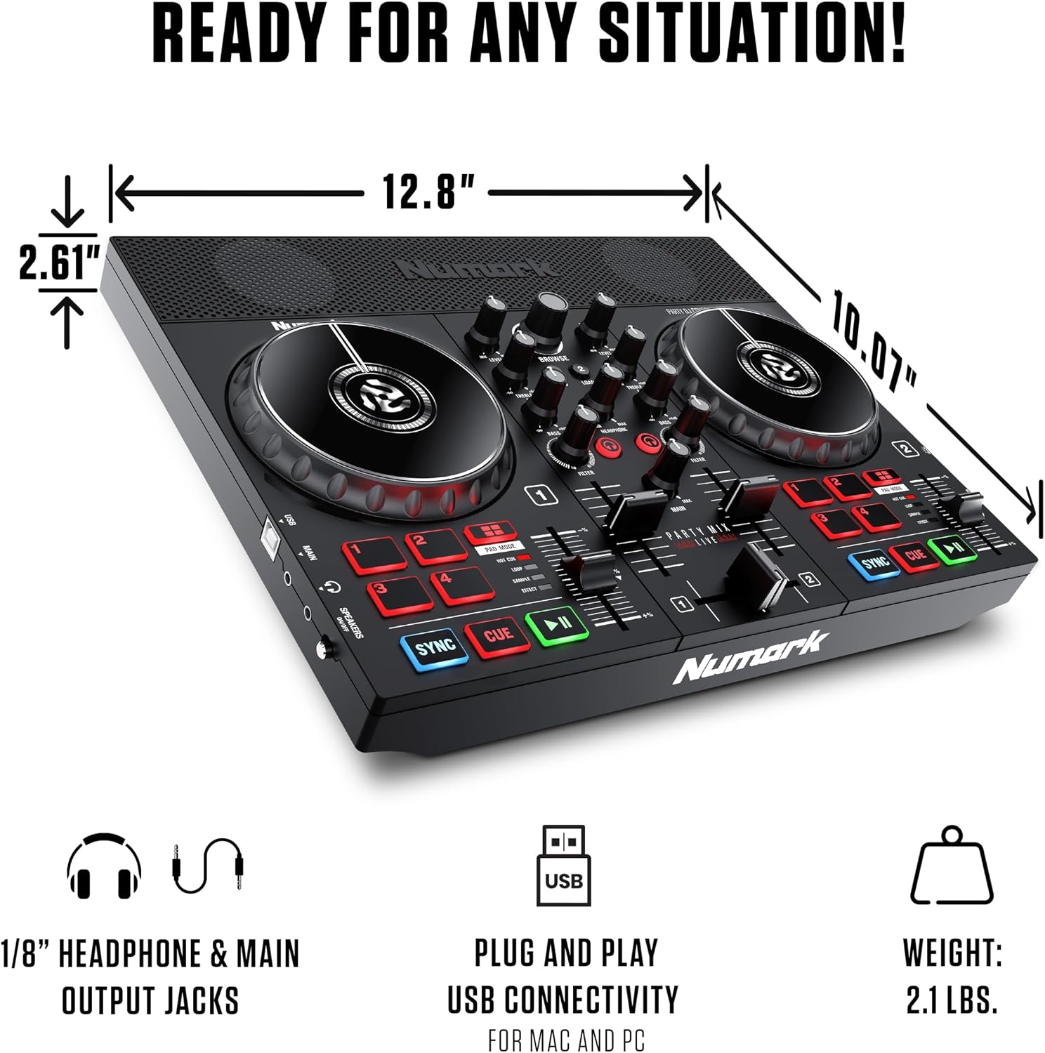 Thumbnail 5 de Numark PARTYMIXLIVE DJ Controller with Built-In Speakers and Beat-Synced Lights