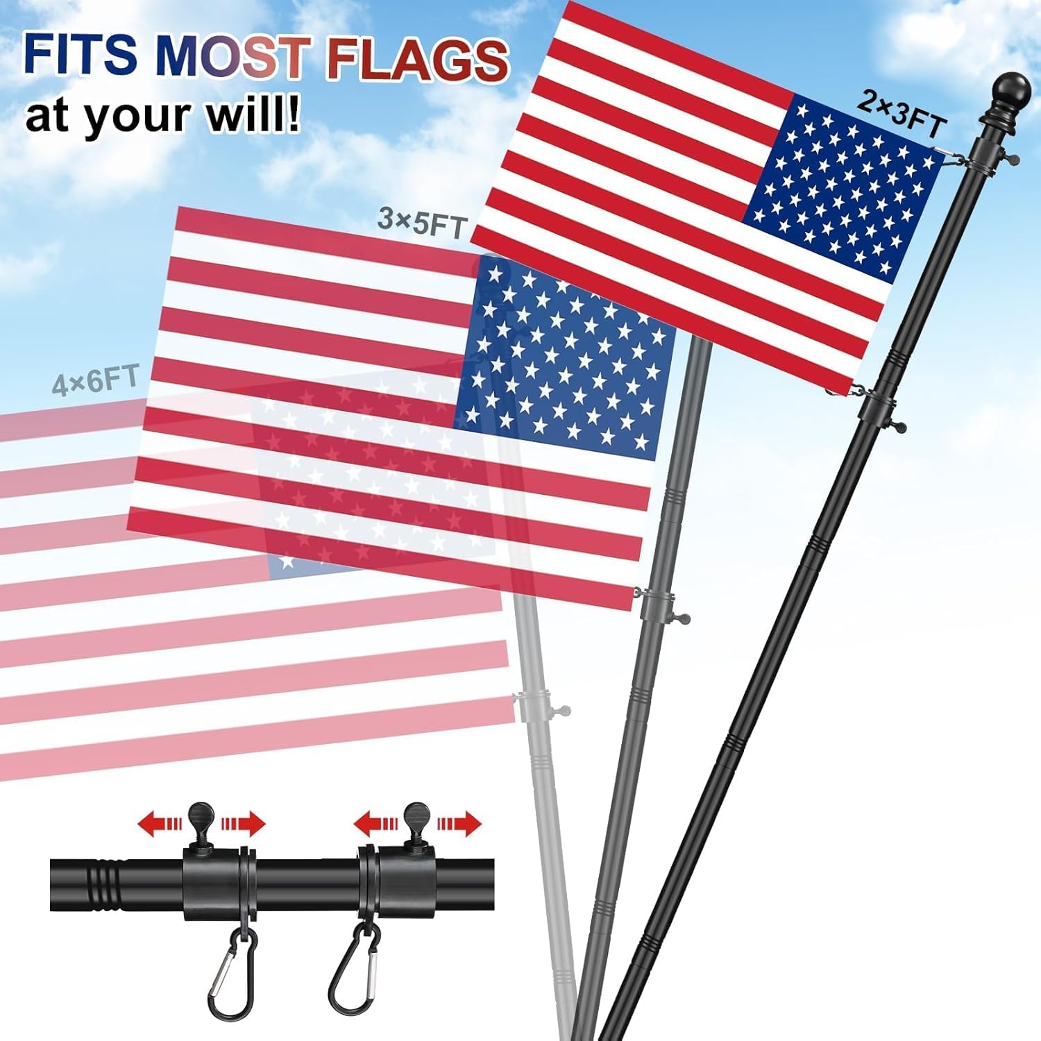 Detalle 1 de Barcetine 01 6-Foot Outdoor Flagpole, 1-Inch Stainless Steel, Rotating Rings
