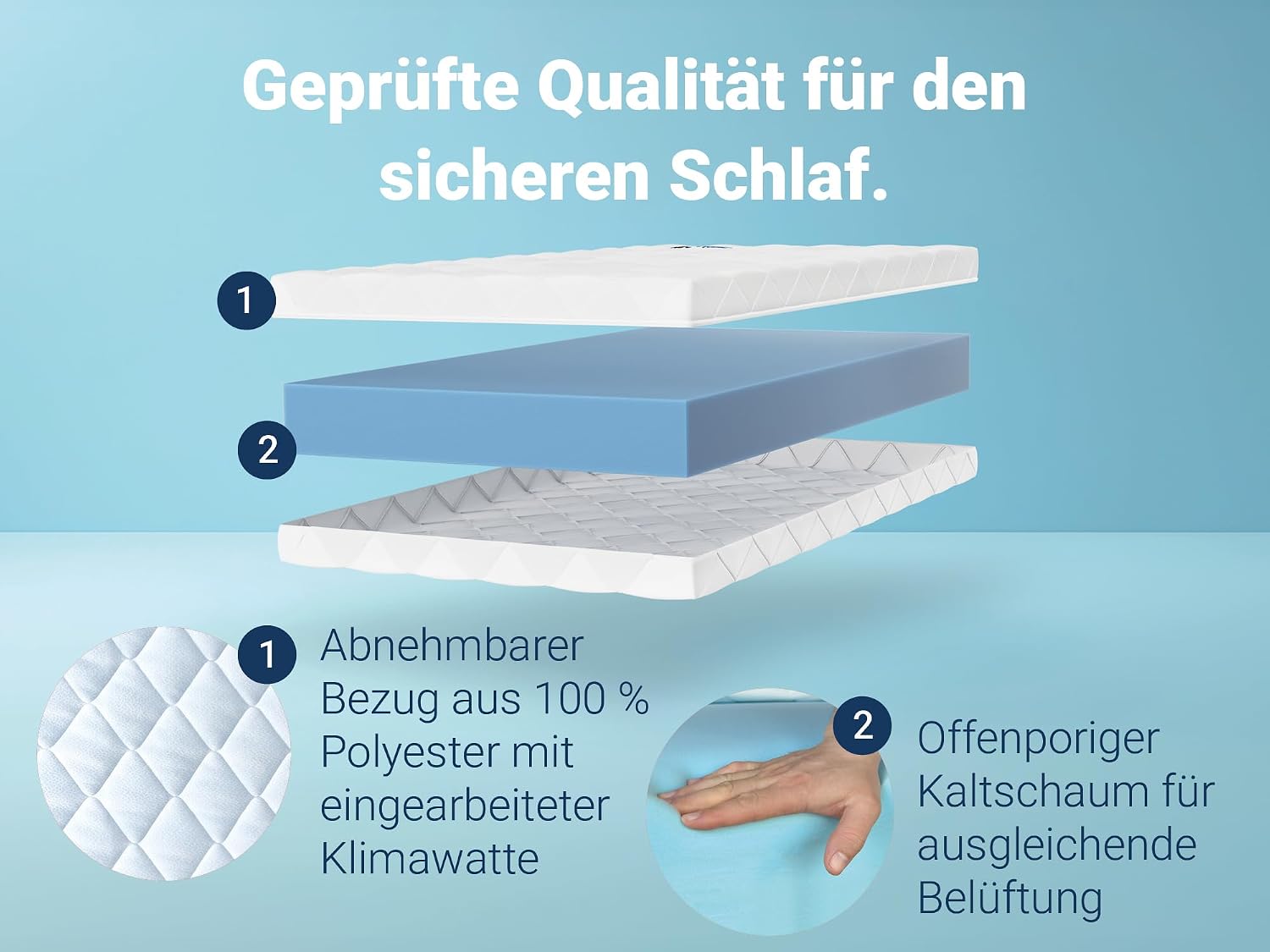 Thumbnail 3 de Betten-ABC Matratze für Kinder & Jugendliche 90x200 cm – Kaltschaum, Öko-Tex, abnehmbarer Waschbezug