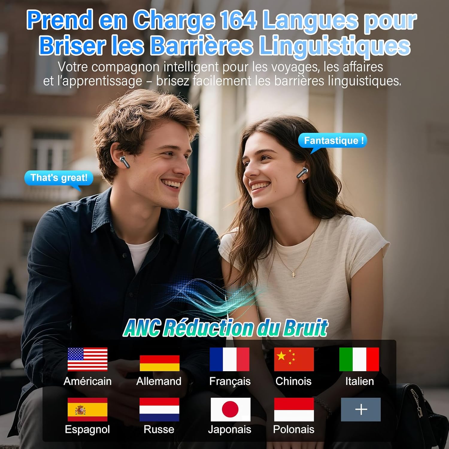 Thumbnail 2 de AI Écouteur Traducteur instantané 164 langues : ANC/ENC, écran tactile LED et autonomie jusqu’à 48 h