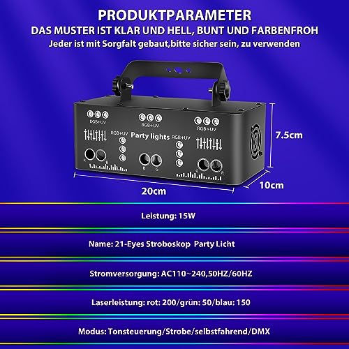 Detalle de Littleboyny Discolicht Partylicht LT B337021 – LED RGB Projektor, musikgesteuert, DJ-DMX-Effektstrahler