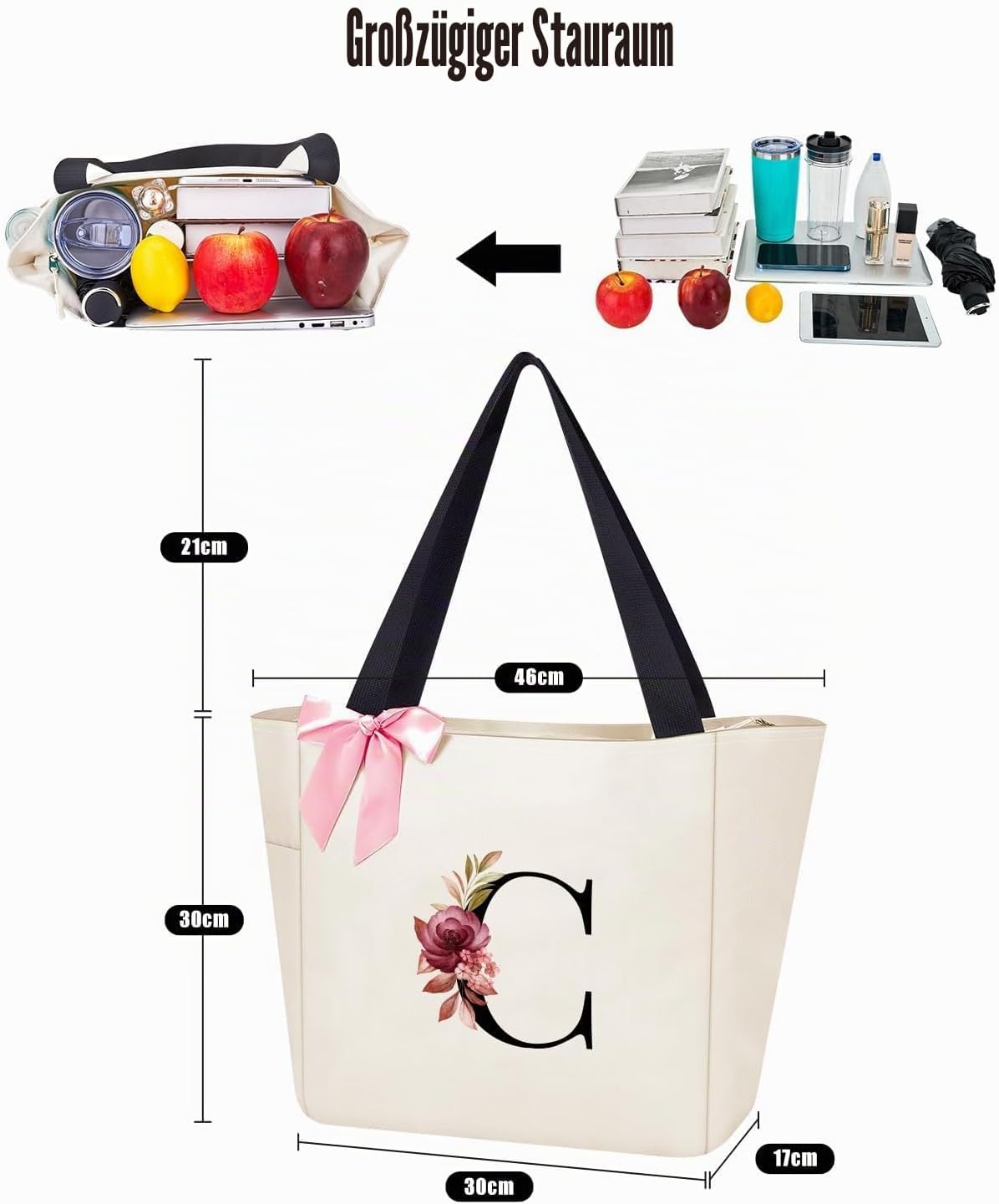 Detalle de Vavabox Handtasche Damen A-Z Reißverschluss – Abnehmbare rosa Schleifen, personalisierte Geschenkidee