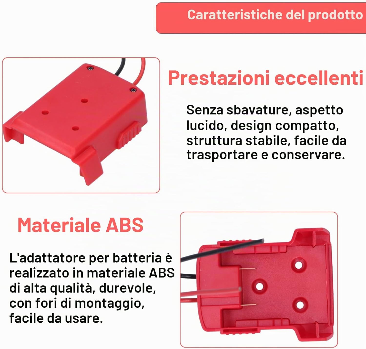 Thumbnail 2 de Adattatore per Batteria Milwaukee 18V M18 XC18 con Connettore di Alimentazione e Foro di Fissaggio