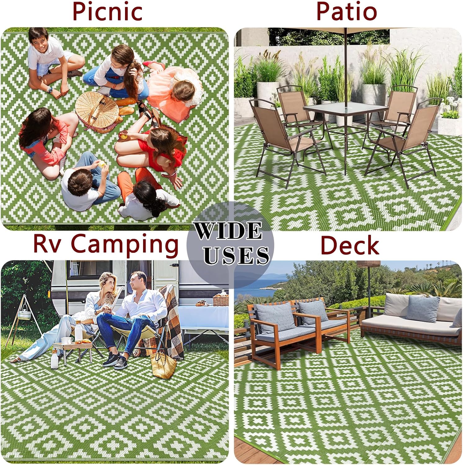 Detalle 2 de Homcomodar Outdoor Rug 270x365cm — Reversible, UV-Resistant Plastic Straw Deck Mat