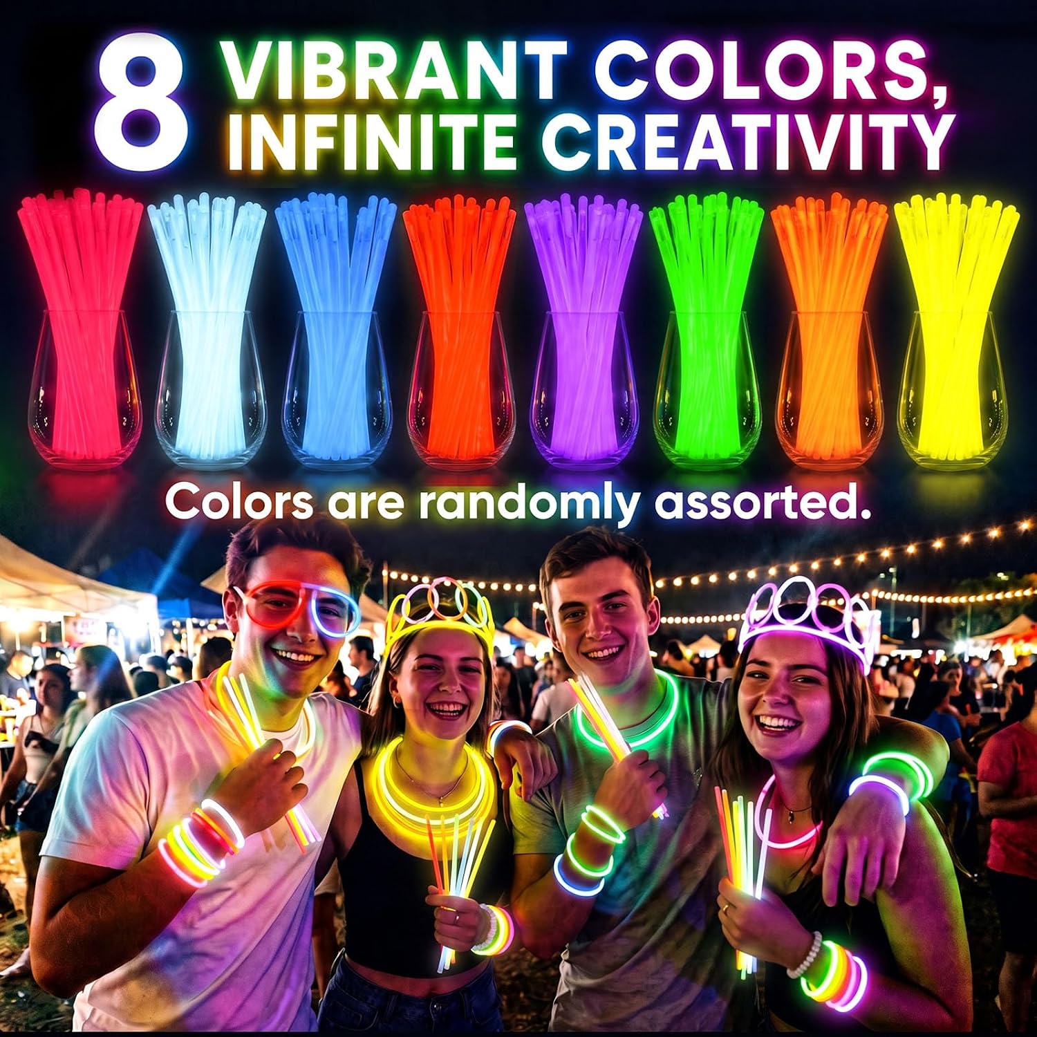 Detalle 2 de LovesTown 8-Inch Glow Sticks, 500-Count Party Pack with Connectors