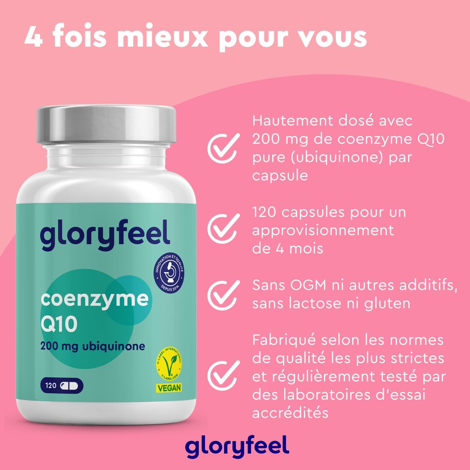 Thumbnail 1 de Gloryfeel Coenzyme Q10 200 mg Pure – 120 capsules véganes, biodisponibilité élevée