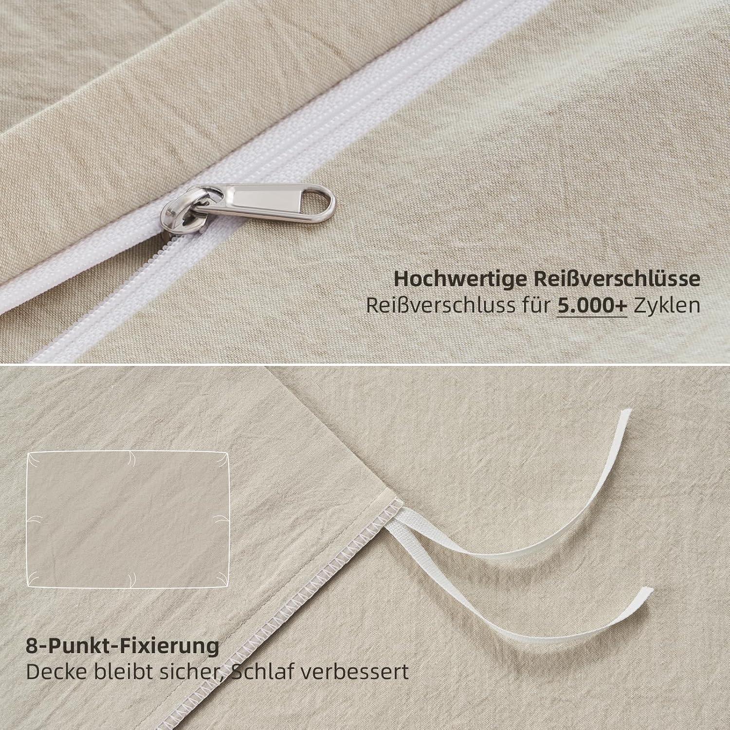 Thumbnail 6 de Duvetnova Bettwäsche 200x220 aus vorgewaschener Baumwolle mit Leinenstruktur (Beige), 2 Kissenbezüge 80x80