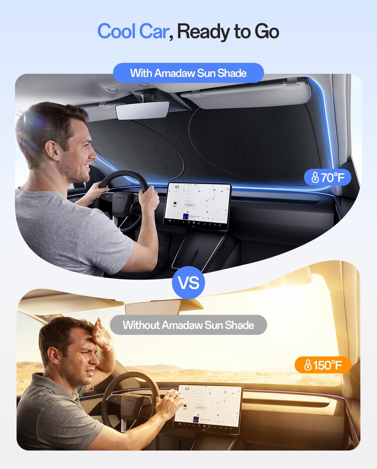 Detalle de Amadaw Windshield Sun Shade for Sedans, SUVs & Trucks – Universal Fit with Multi-Layer UV Block & Heat Insulation
