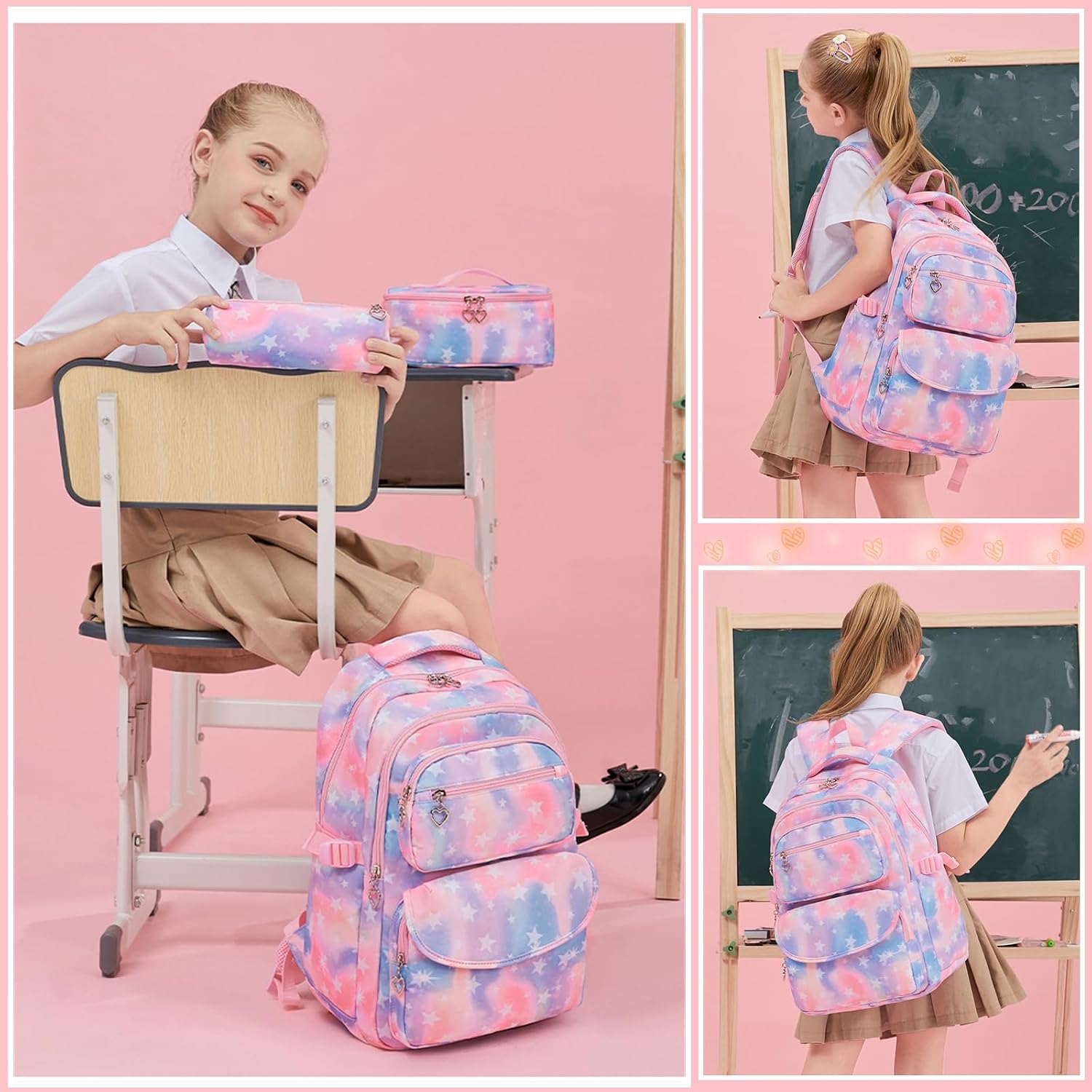 Thumbnail 1 de 3Pcs Gradient Star Backpack Set for Girls