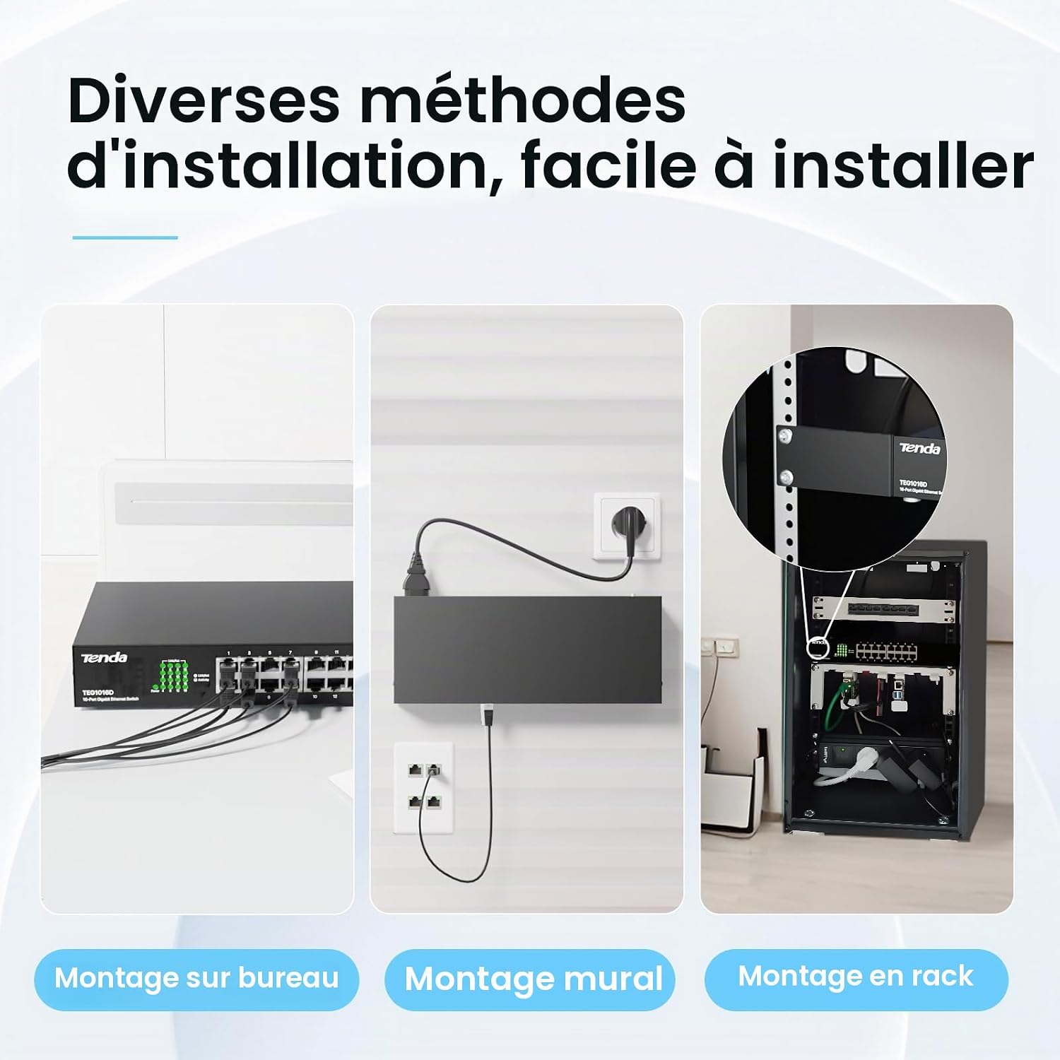 Detalle de Tenda TEG1016D : Switch Ethernet 16 Ports Gigabit, acier, Plug & Play pour bureau ou petit entreprises