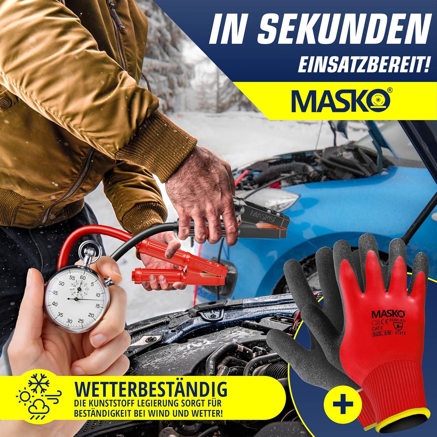 Detalle de MASKO® Starthilfekabel Überbrückungskabel für Benzin- und Dieselmotoren 12/24 Volt – Starterkabel mit 4 vollisolierten Polzangen