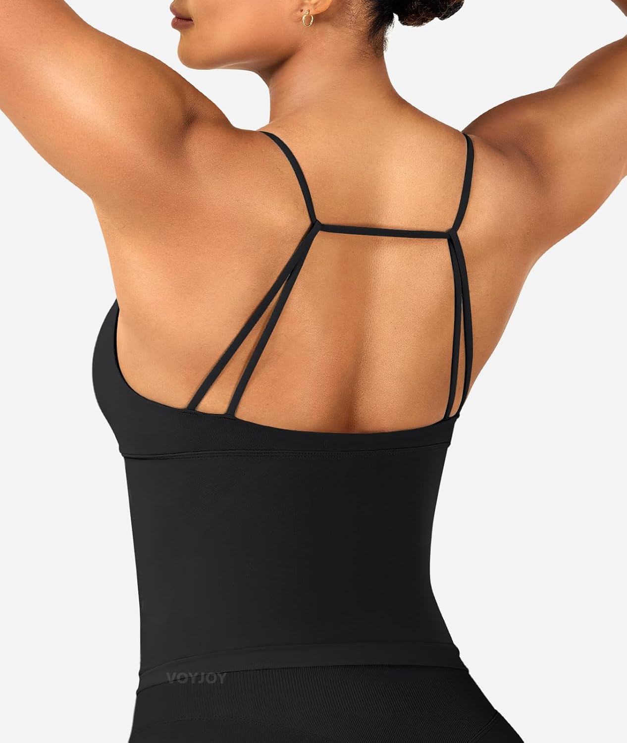 Detalle 2 de VOYJOY Twist Front Longline Workout Tank Top with Deep V Back and Light Support