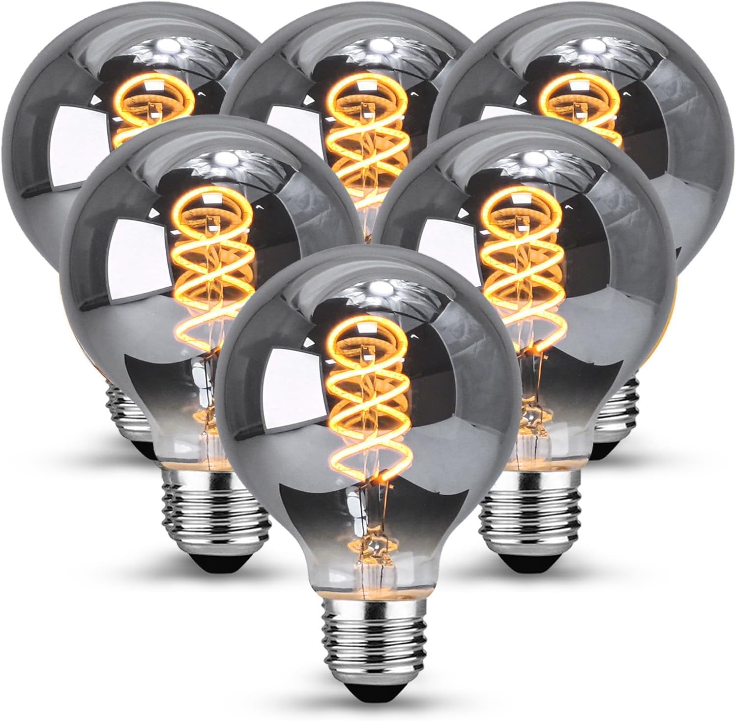 Detalle de Edison Vintage LED E27 Glühbirne 4W – Dimmbare Filamentlampe im Rauchglas, warmweiß, 6er Pack
