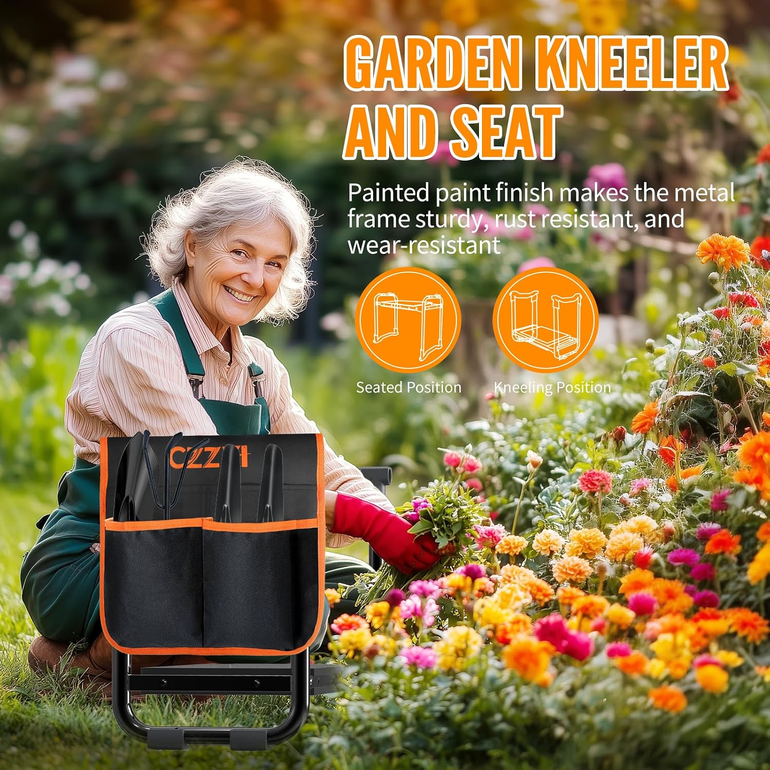 Detalle de CZZXI Garden Kneeler and Seat with 10.2-Inch Pad, Folding Design and Tool Pouch