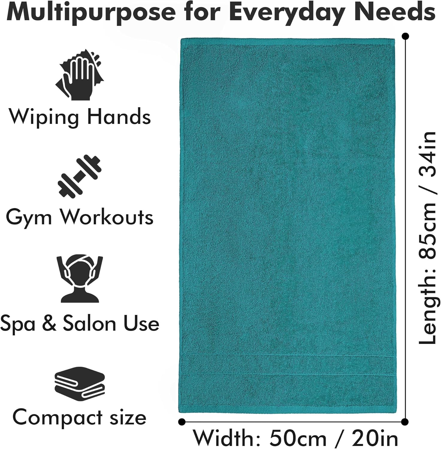 Thumbnail 2 de Novo Home Hand Towels for Bathroom – 100% Cotton, Pack of 6 (50x85cm) in Teal