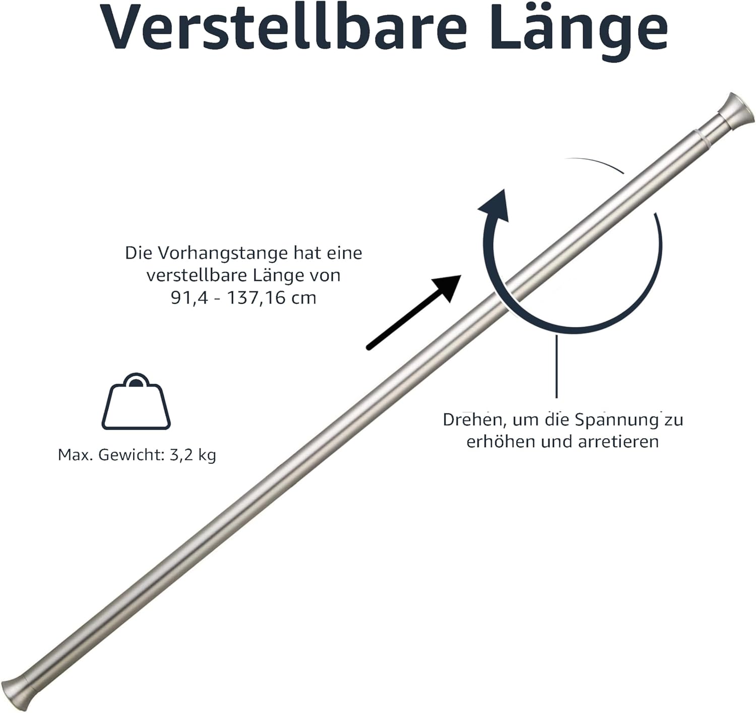 Thumbnail 2 de Amazon Basics Verstellbare Duschvorhang-Spannstange, 91 bis 137 cm, Nickel