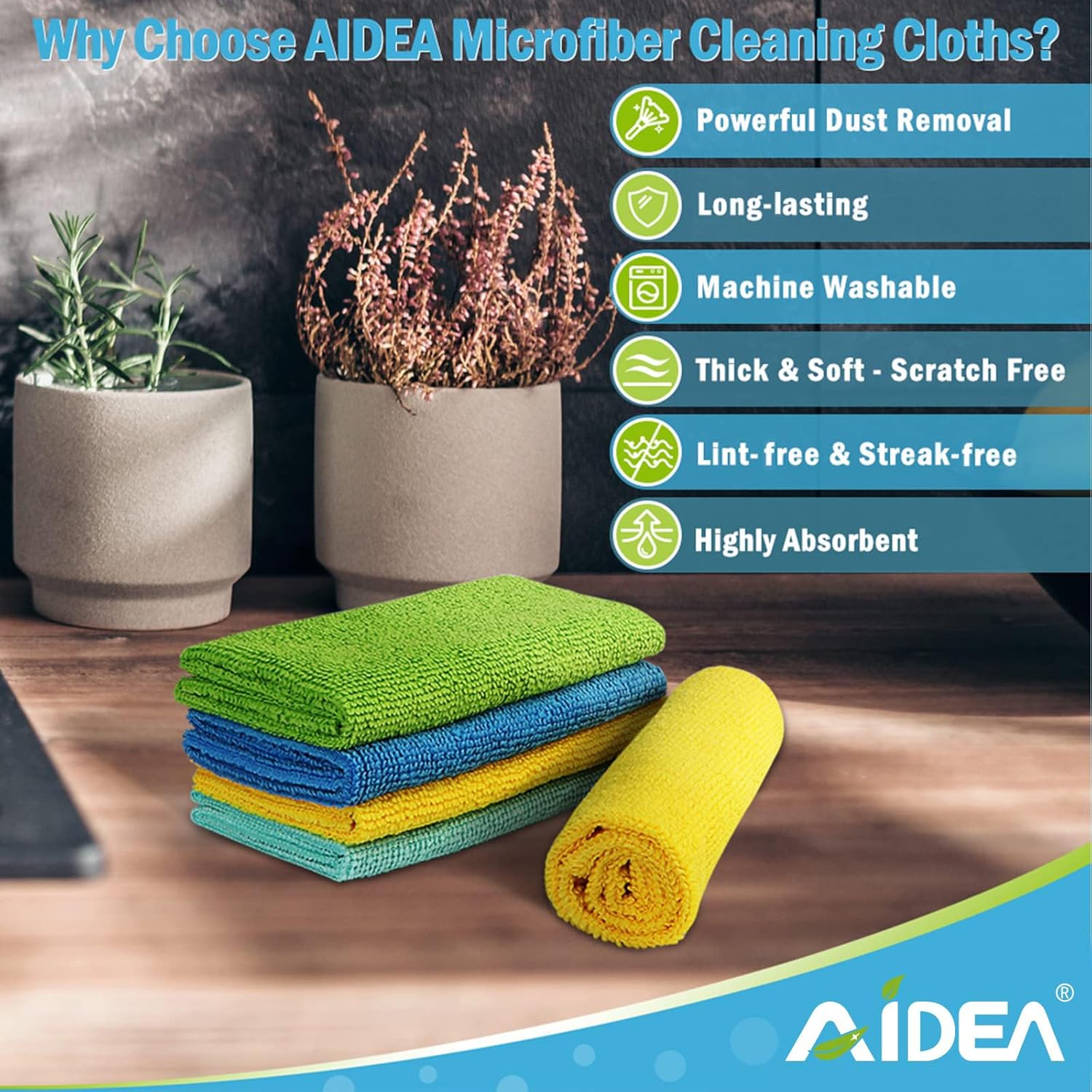Thumbnail 1 de AIDEA Microfibre Cloth Pack of 50 – 30 x 30 cm, lint-free, multi-use cleaning cloths