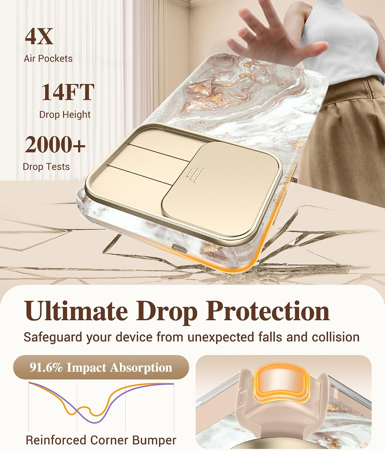 Detalle de GVIEWIN Marble Case for Samsung S26 Plus with Slide Camera Cover and HD Screen Protector